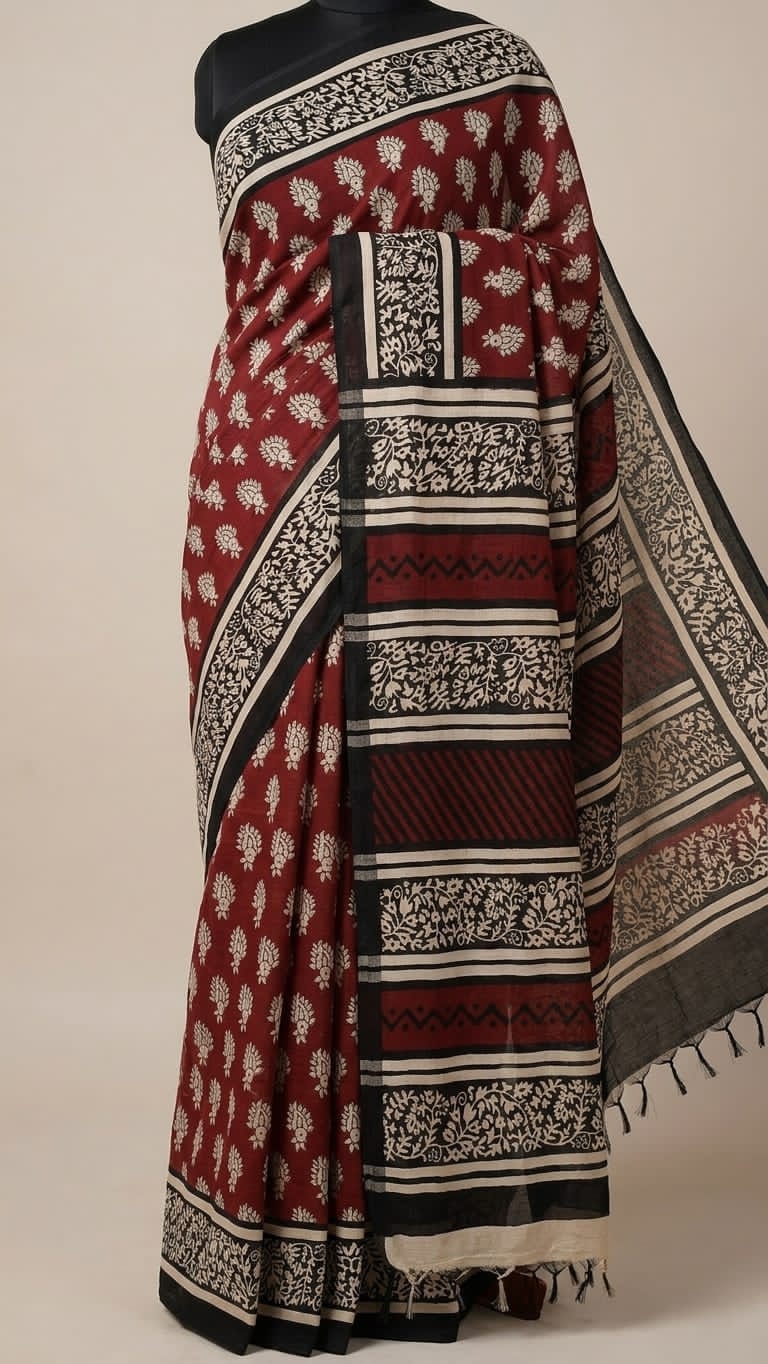 Maroon Mulmul Cotton Saree